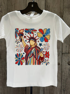 READY TO SHIP - Size:2T - Abstract Lady Liberty White Tee - Apparel & Accessories - The Red Rival