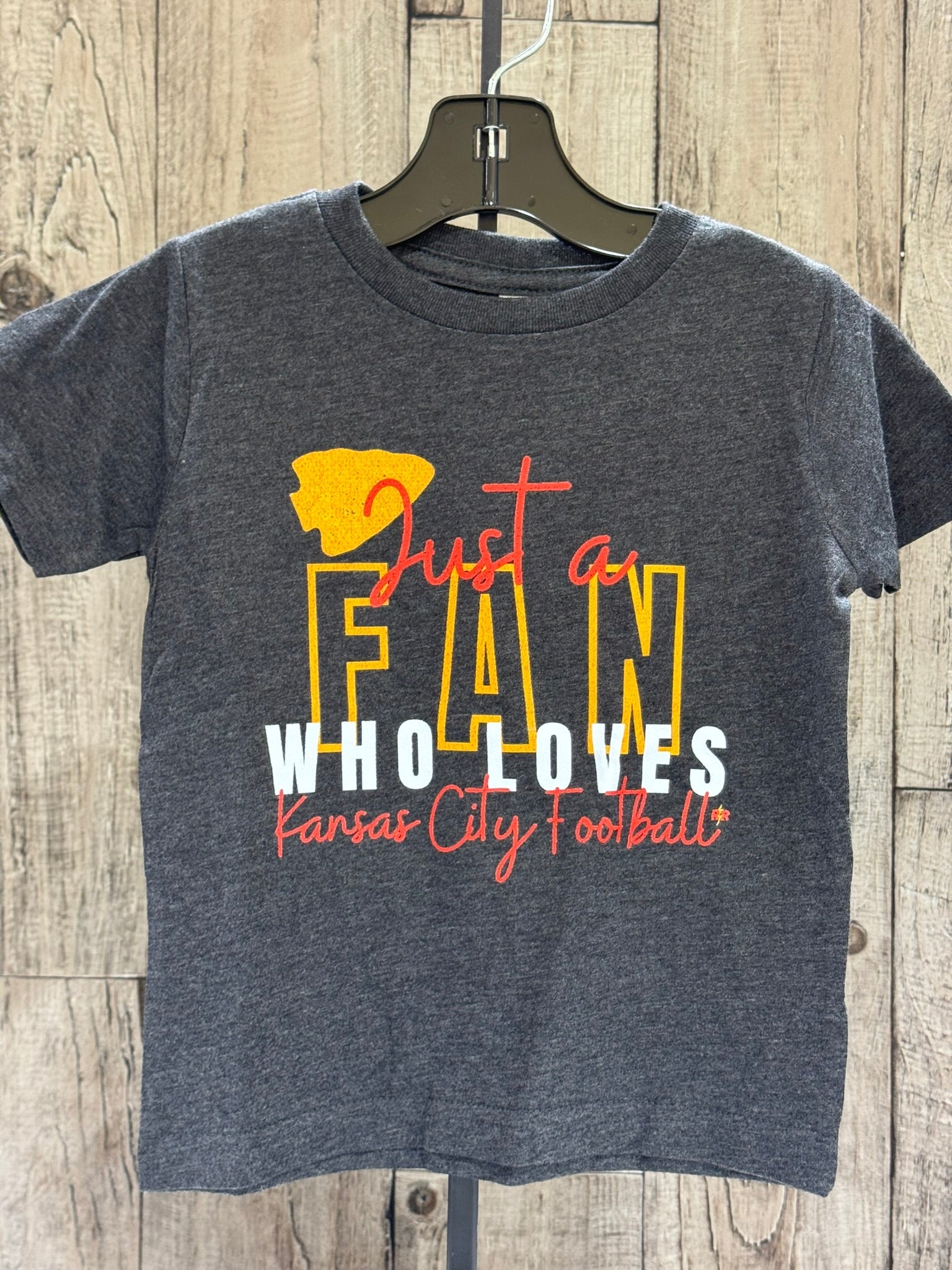 READY TO SHIP - Size:2T - Just a Fan Who Loves KC Football Dark Heather Grey Tee - Apparel & Accessories - The Red Rival