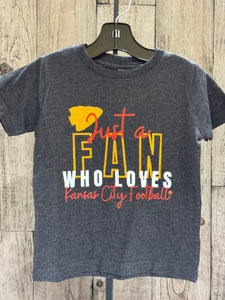 READY TO SHIP - Size:2T - Just a Fan Who Loves KC Football Dark Heather Grey Tee - Apparel & Accessories - The Red Rival
