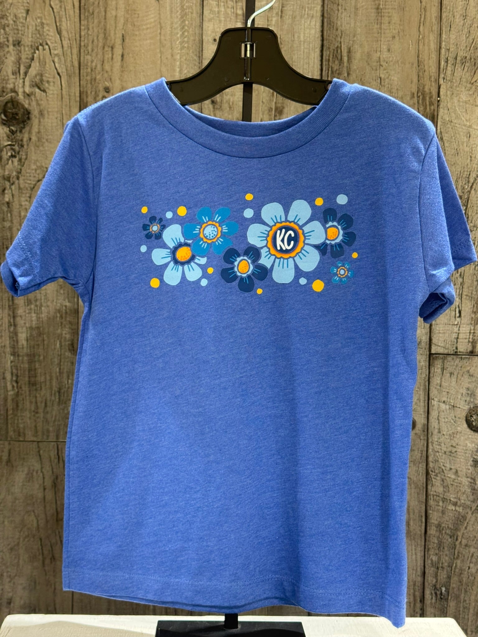 READY TO SHIP - Size:4T - KC Baseball Flowers Heather Royal Blue Tee - Apparel & Accessories - The Red Rival