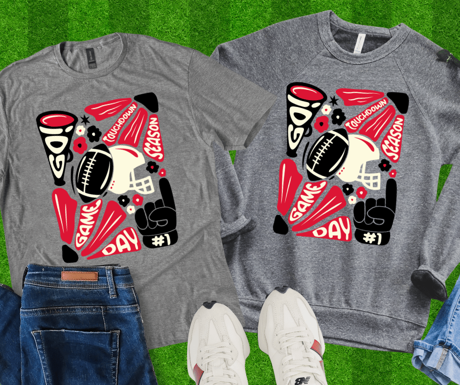 Red & Black Hand Drawn Football Abstract Flower Art Black Tee or Sweatshirt - Wholesale - The Red Rival
