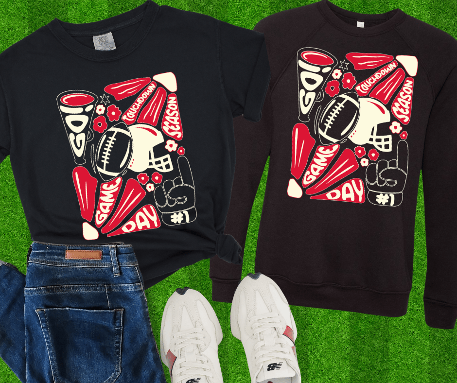 Red & Black OUTLINE Hand Drawn Football Abstract Flower Art Black Tee or Sweatshirt - Wholesale - The Red Rival