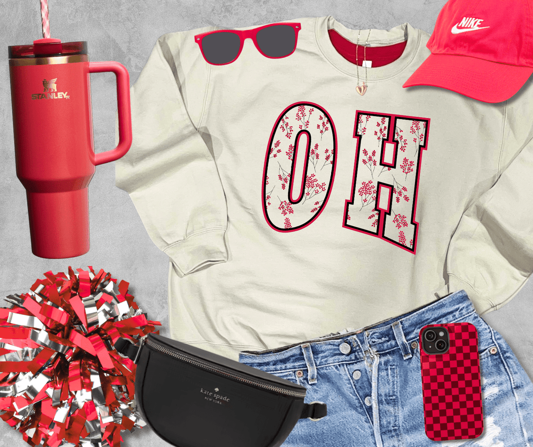 Red Floral OH Text Tan Tee or Sweatshirt - Tees - The Red Rival