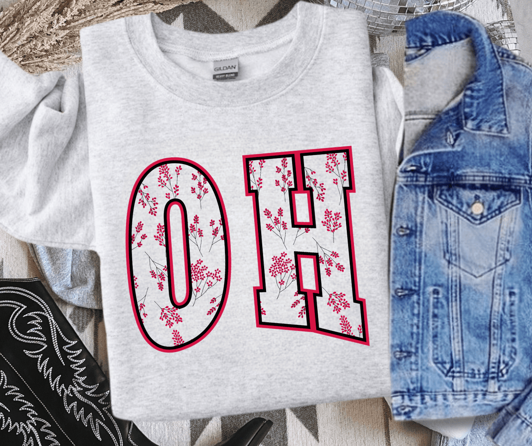 Red Flowers OH Text Ash Sweatshirt - Tees - The Red Rival