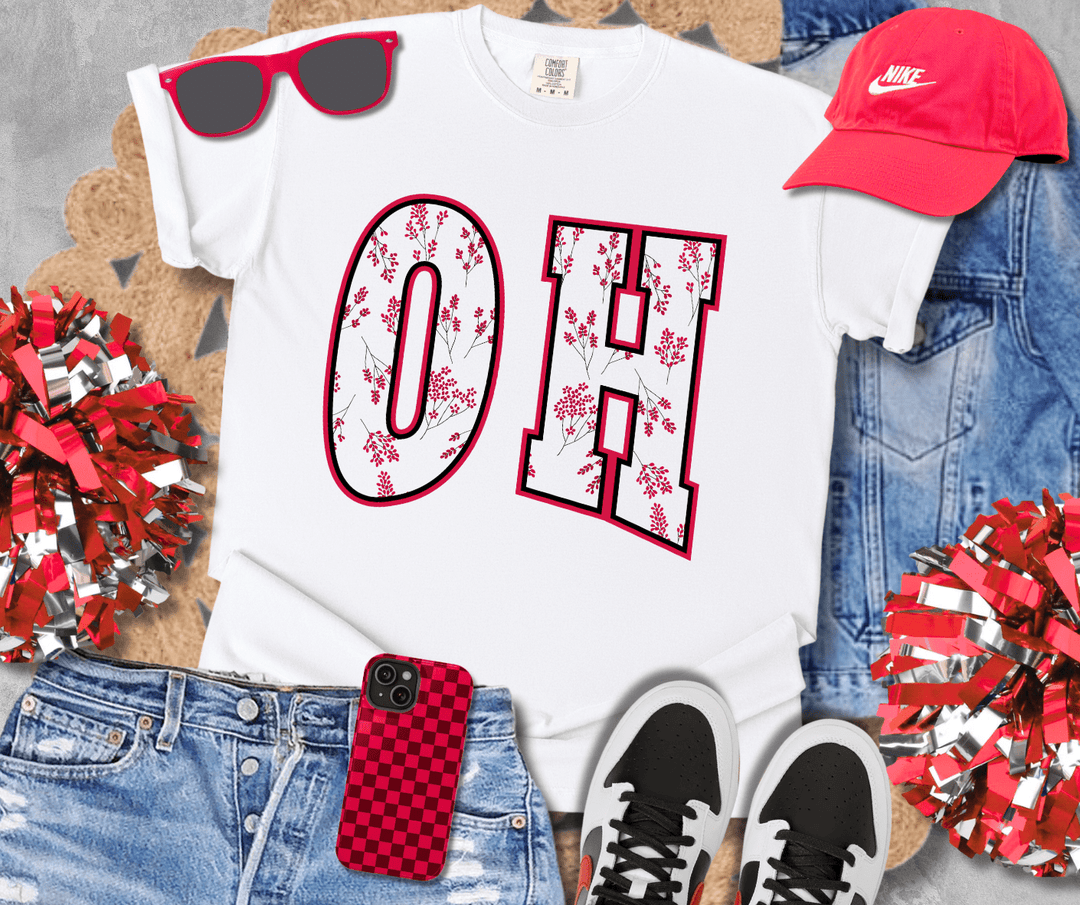 Red Flowers OH Text White Tee - Tees - The Red Rival