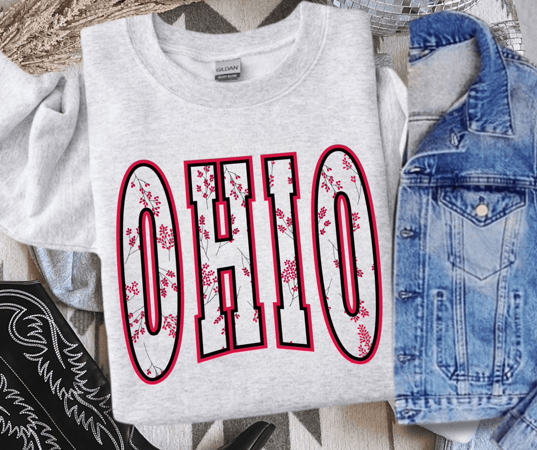 Red Flowers OHIO Text Ash Sweatshirt - Tees - The Red Rival