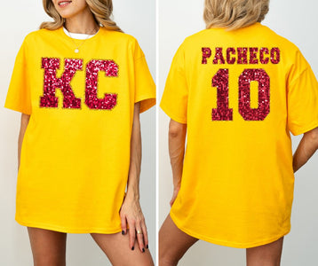 Red Glitter KC Front & PACHECO 10 Back Gold Tee (FRONT/BACK) - Graphic Tee - The Red Rival