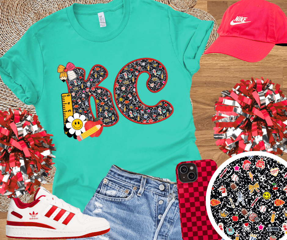 Red KC Composition Letters Teal - Tees - The Red Rival
