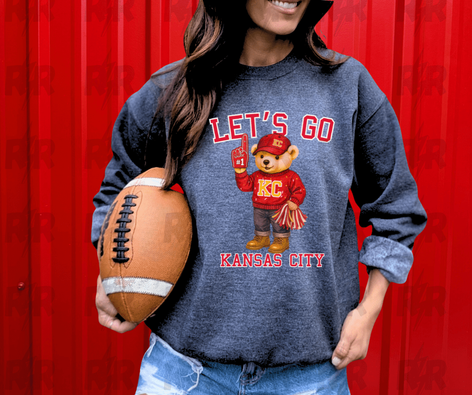 Red KC Vintage Bear Fan - Let's Go Kansas City - Dark Heather Grey Sweatshirt - Tees - The Red Rival