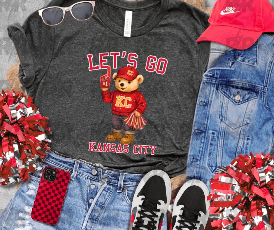 Red KC Vintage Bear Fan - Let's Go Kansas City - Heather Dark Grey Tee - Tees & Sweatshirts - The Red Rival