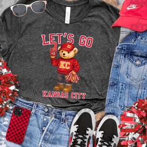 Red KC Vintage Bear Fan - Let's Go Kansas City - Heather Dark Grey Tee - Tees & Sweatshirts - The Red Rival