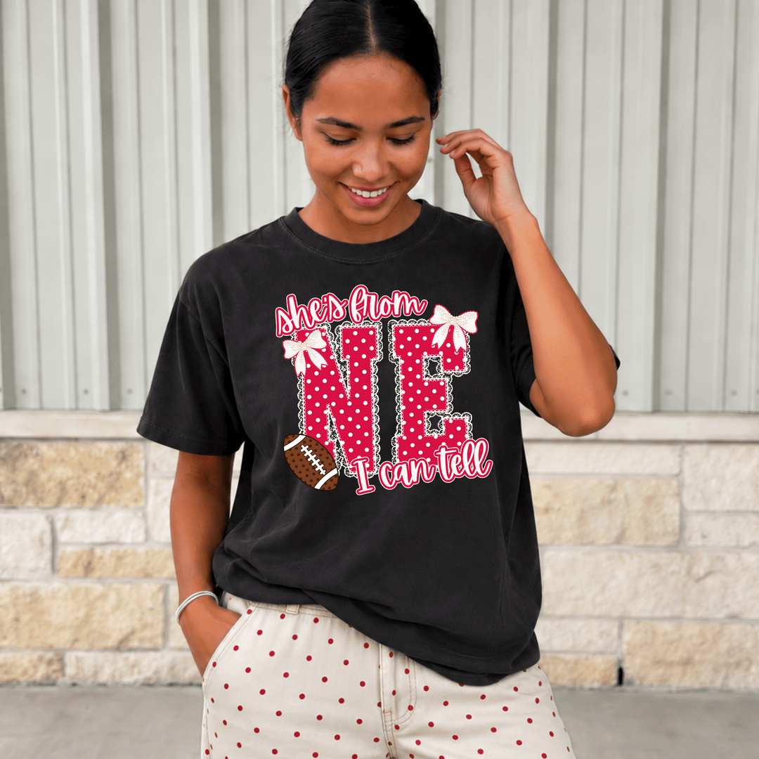 Red She's from N-E I Can Tell Polkadot Lace Letters Black Tee - Tees - The Red Rival