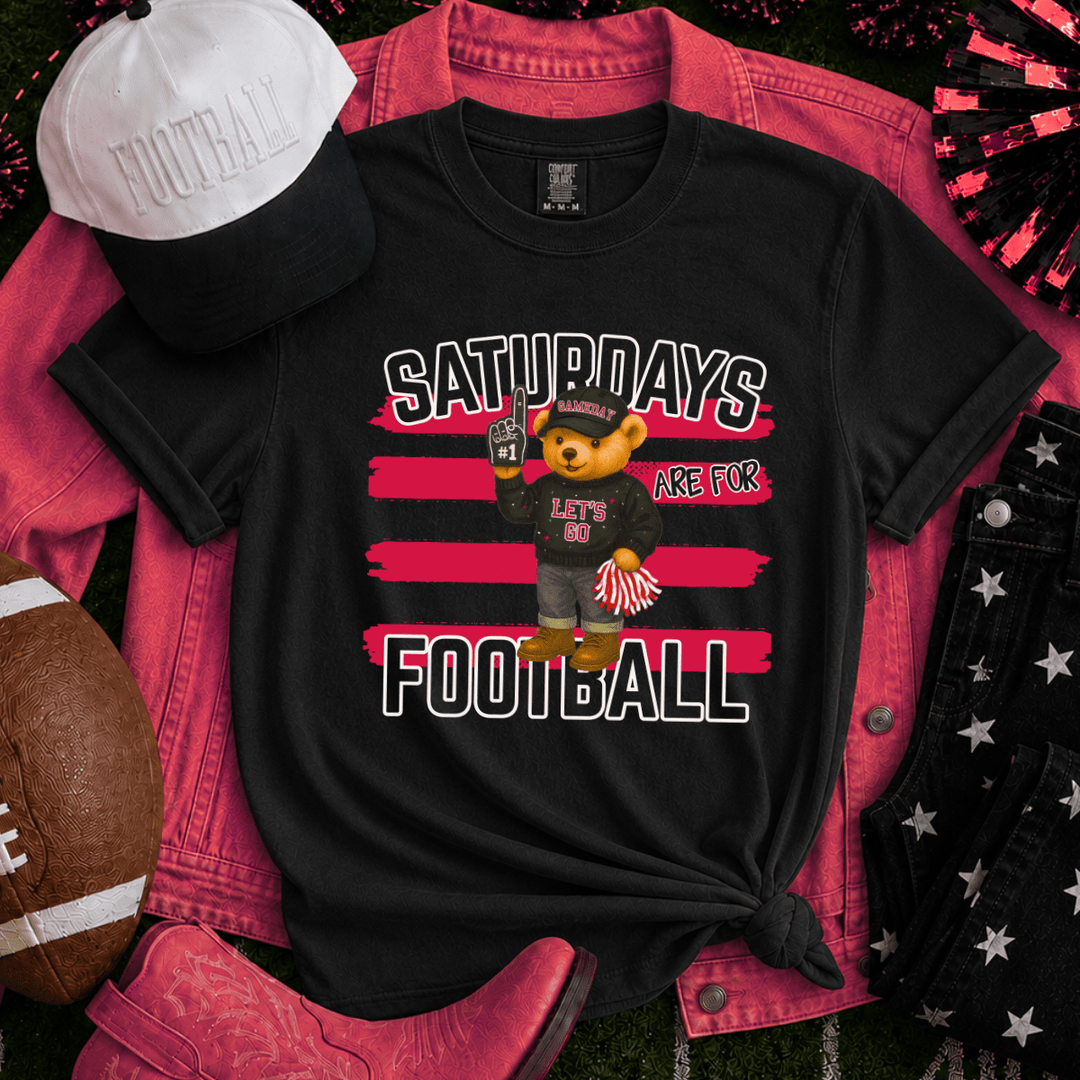 Red Stripes Bear Saturdays are for Football Black Tee - Tees - The Red Rival