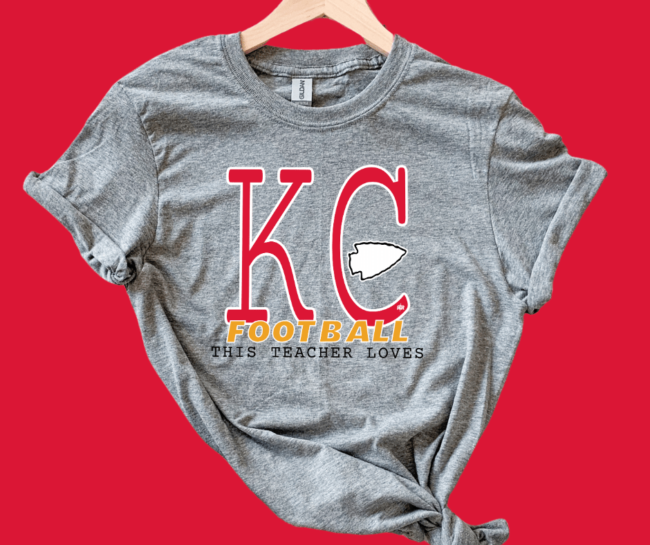 Red & Yellow This Teacher Loves KC Football - Tees - The Red Rival