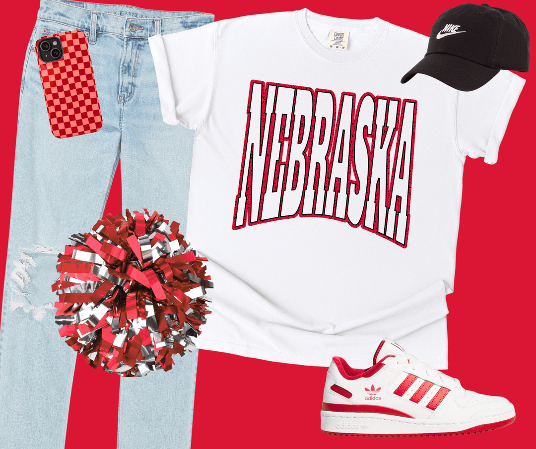 Red/Black NE State Text White Tee - Tees - The Red Rival