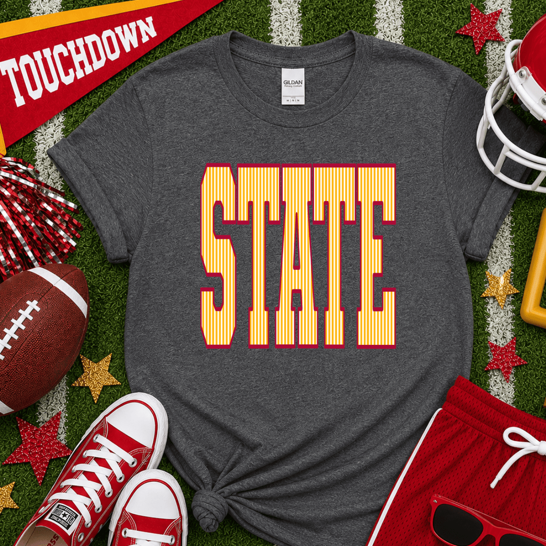 Red/Gold/White State Dark Heather Grey Tee - Tees - The Red Rival