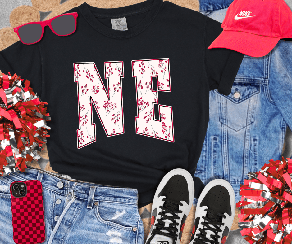 Red/White NE Floral Letters (Pick Your Color) - Tees & Sweatshirts - The Red Rival