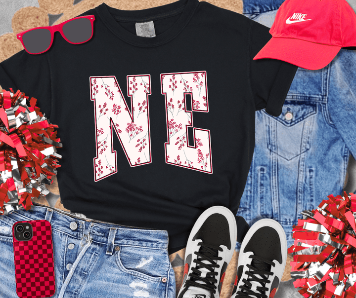 Red/White NE Floral Letters (Pick Your Color) - Tees &amp; Sweatshirts - The Red Rival