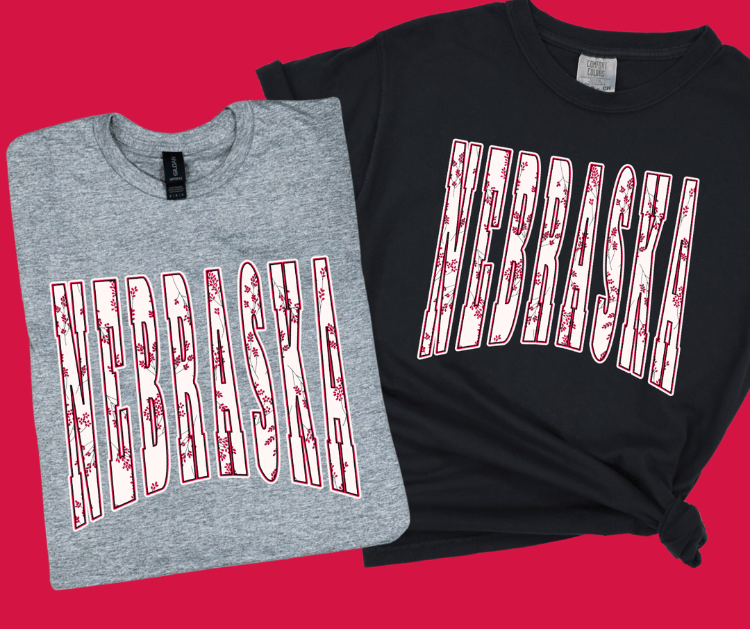 Red/White NEBRASKA Floral Letters (Pick Your Color) - Tees & Sweatshirts - The Red Rival
