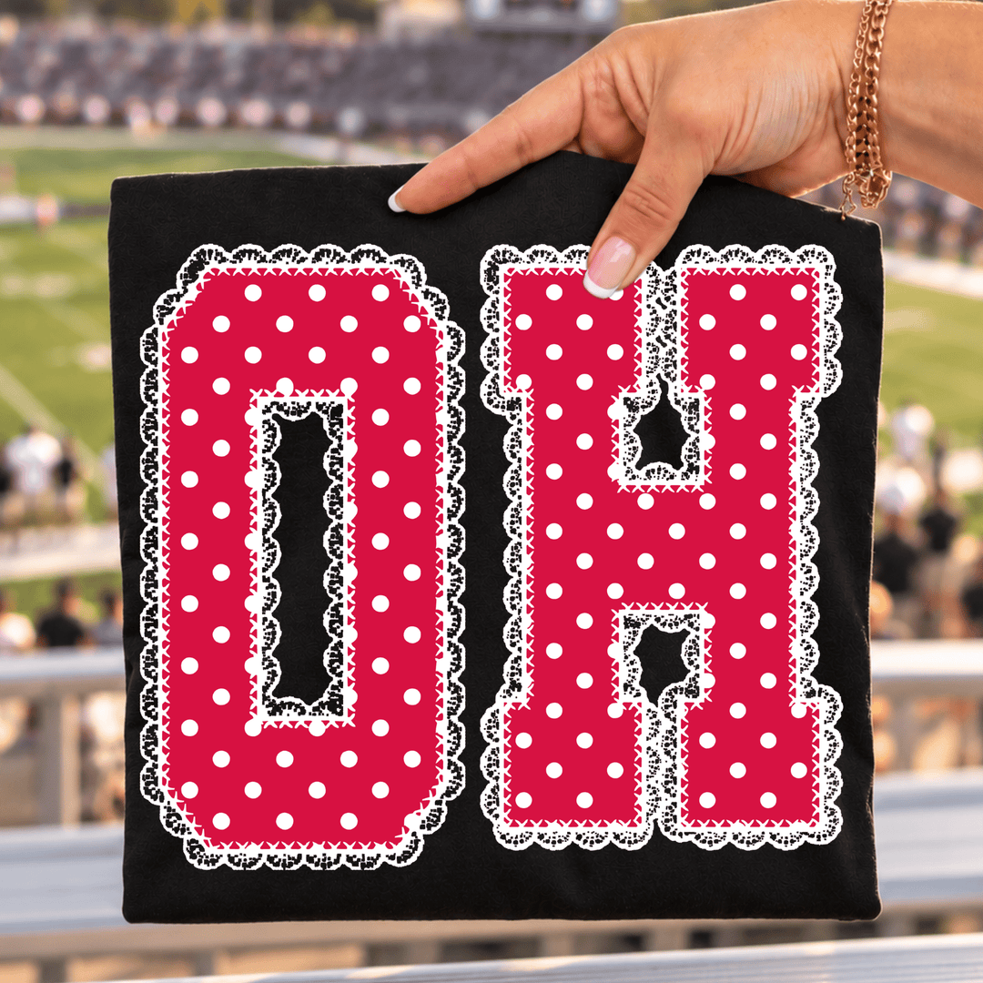 Red/White Polkadot Lace O-H Letters Black Tee or Sweatshirt - Tees - The Red Rival