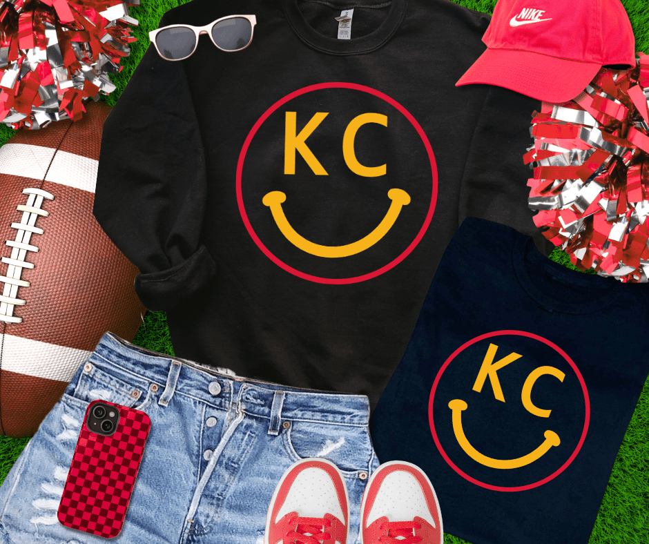 Red/Yellow KC Happy Face Sweatshirt or Tee - Tees & Sweatshirts - The Red Rival