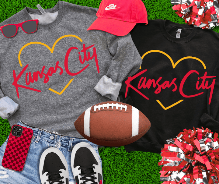 Red/Yellow KC Script Heart (Pick Your Sweatshirt Color) - Tees & Sweatshirts - The Red Rival