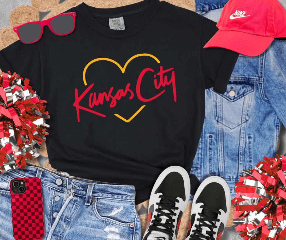 Red/Yellow KC Script Heart (Pick Your Tee Color) - Tees & Sweatshirts - The Red Rival