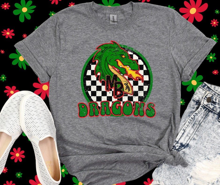 Retro Checkered Dragons Grey Styles - Tees - The Red Rival