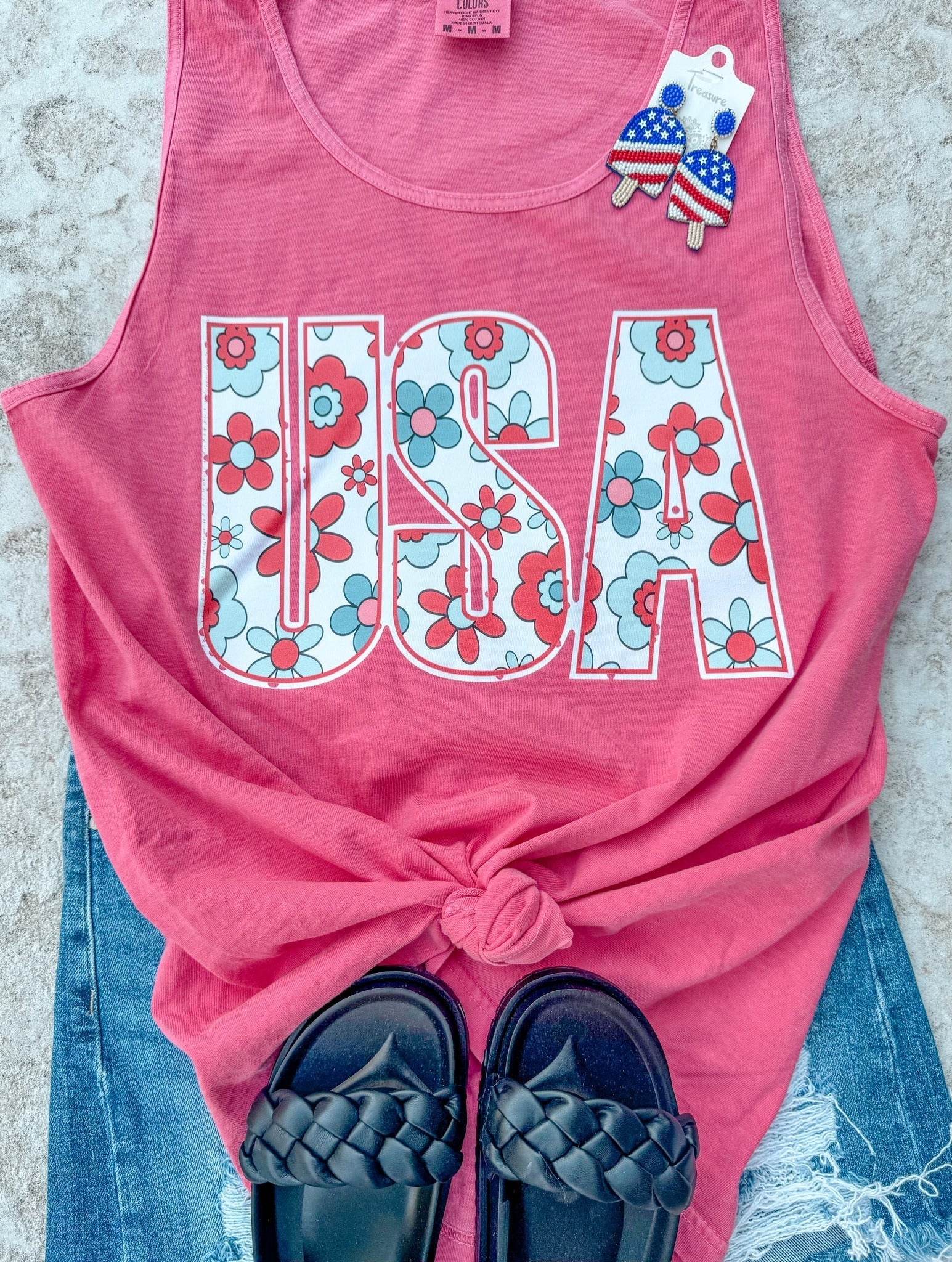 Retro Floral USA Tank - Wholesale - The Red Rival