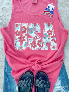 Retro Floral USA Tank - Wholesale - The Red Rival
