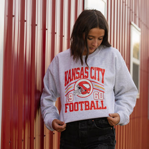 Retro Kansas City Football 1960 Helmet Ash/Natural Sweatshirt - Graphic Tee - The Red Rival