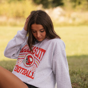 Retro Kansas City Football 1960 Helmet Ash/Natural Sweatshirt - Graphic Tee - The Red Rival