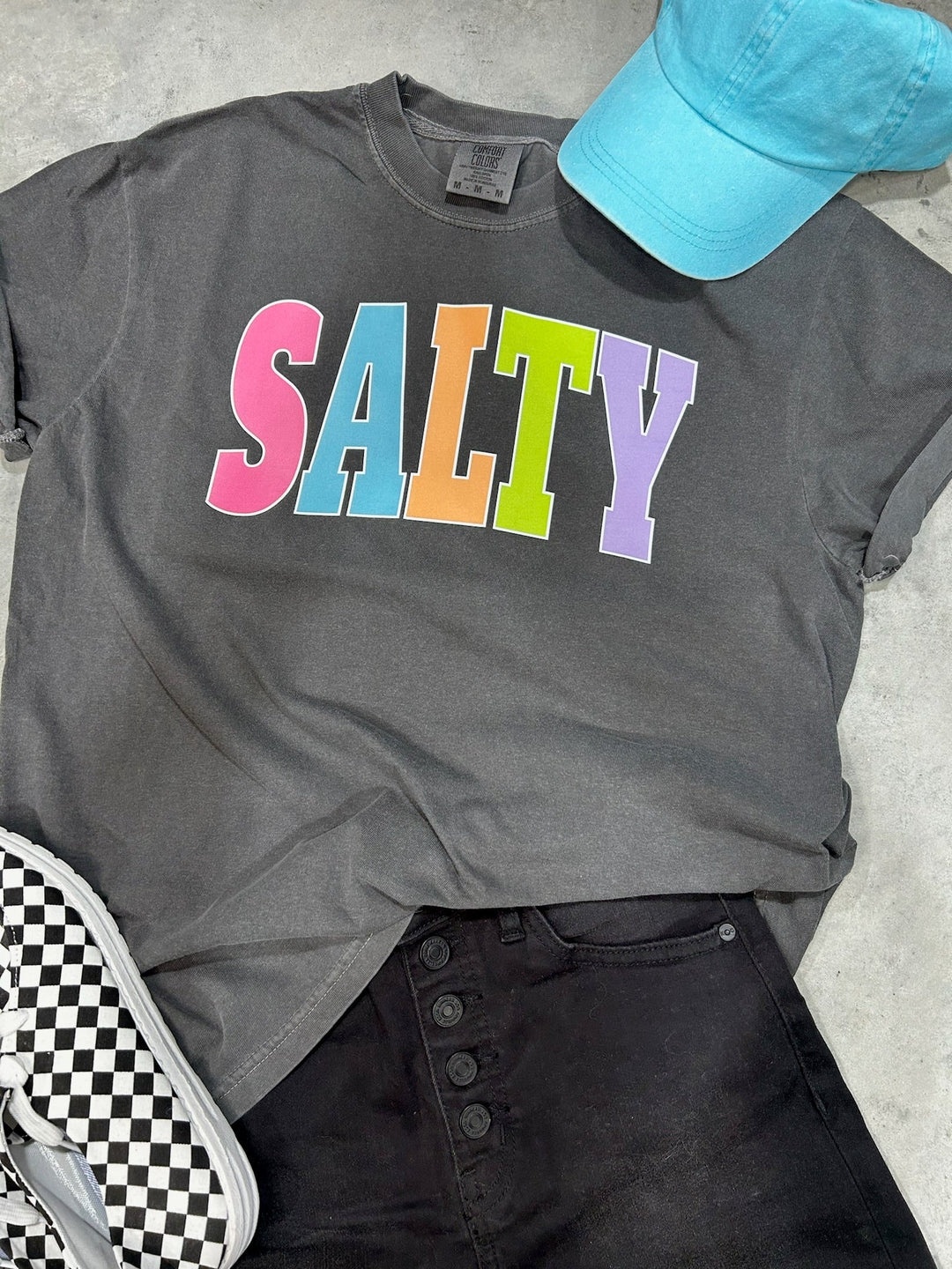 SALTY - Multi - Color Varsity Letters (Pick your tee color) - Graphic Tee - The Red Rival