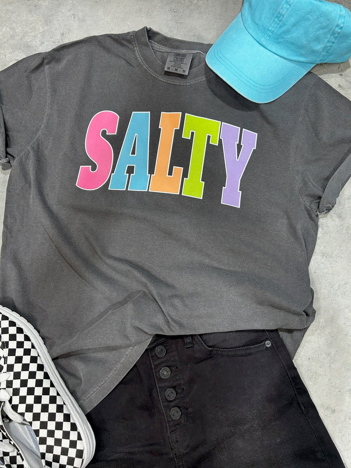 SALTY - Multi - Color Varsity Letters (Pick your tee color) - Graphic Tee - The Red Rival