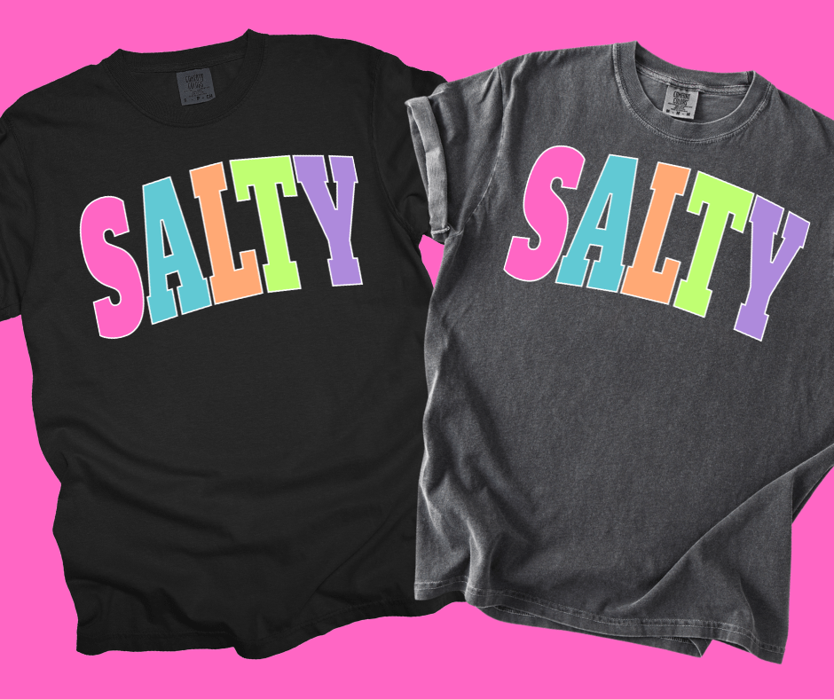 SALTY - Multi - Color Varsity Letters (Pick your tee color) - Graphic Tee - The Red Rival