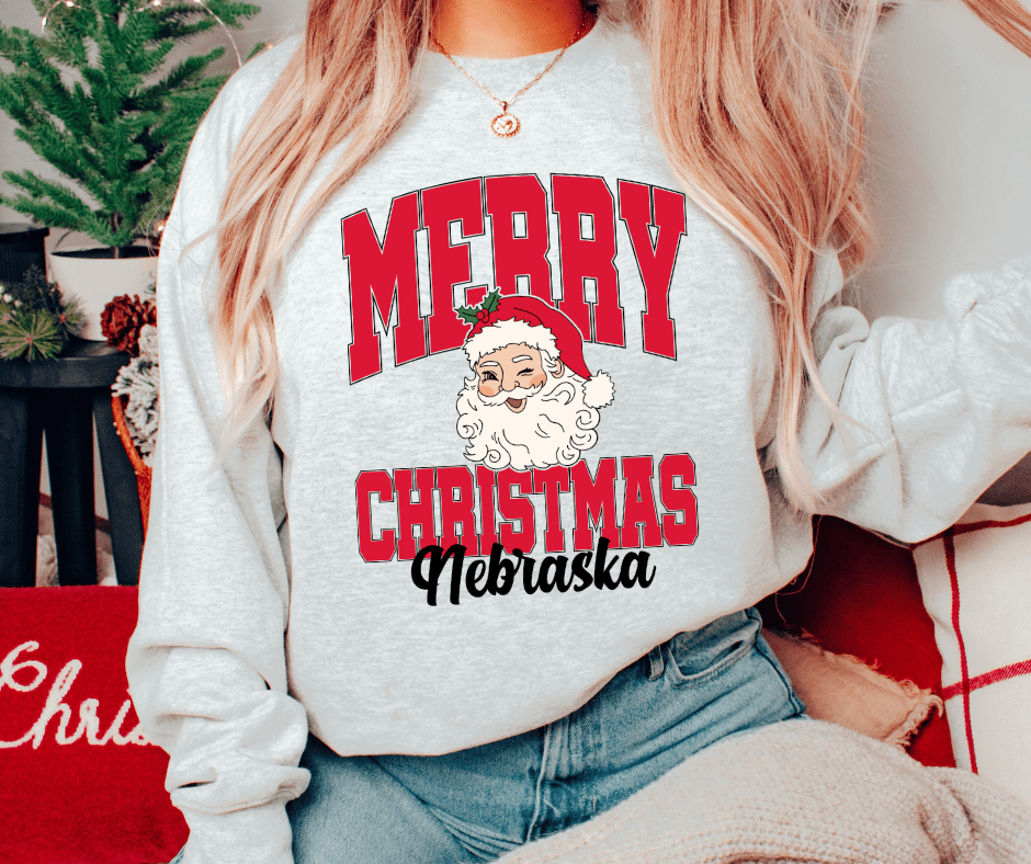 Santa Merry Christmas Nebraska Tee or Sweatshirt - Graphic Tee - The Red Rival