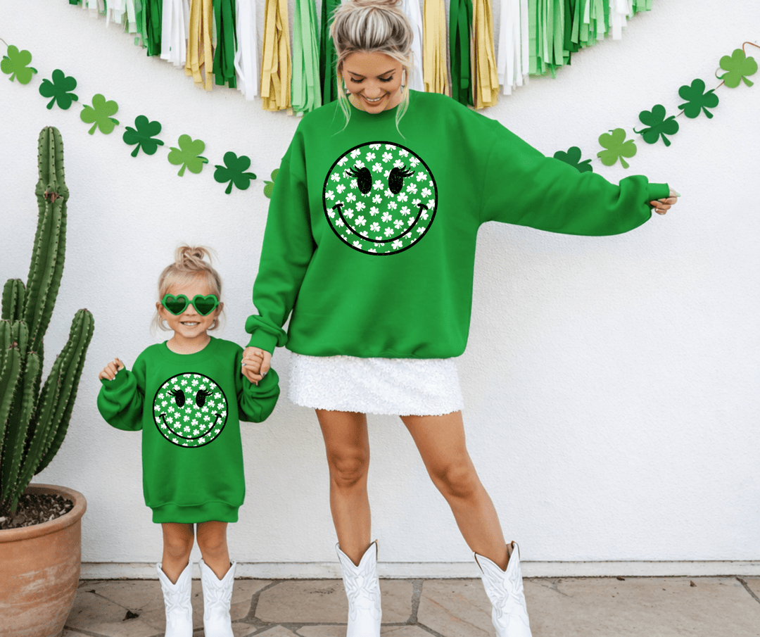 Shamrocks Smile Face Green Tee or Sweatshirt - Tees - The Red Rival