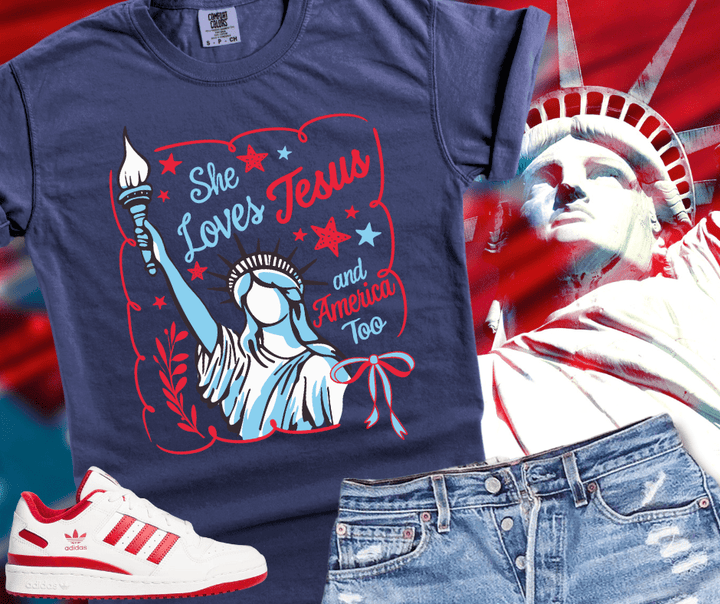 She Loves Jesus Lady Liberty - Graphic Tee - The Red Rival