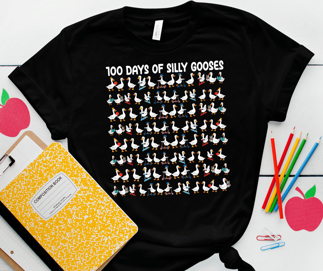 Silly Gooses 100 Days of School Black Tee or Sweatshirt - Tees - The Red Rival