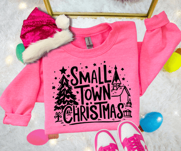 Small Town Christmas Bright Pink Sweatshirt - Tees - The Red Rival