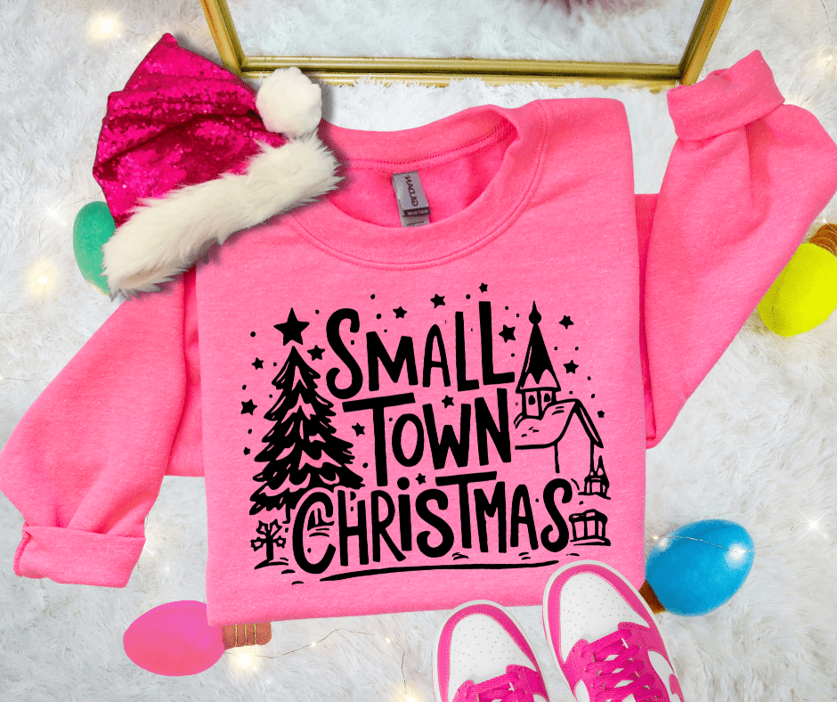 Small Town Christmas Bright Pink Sweatshirt - Tees - The Red Rival