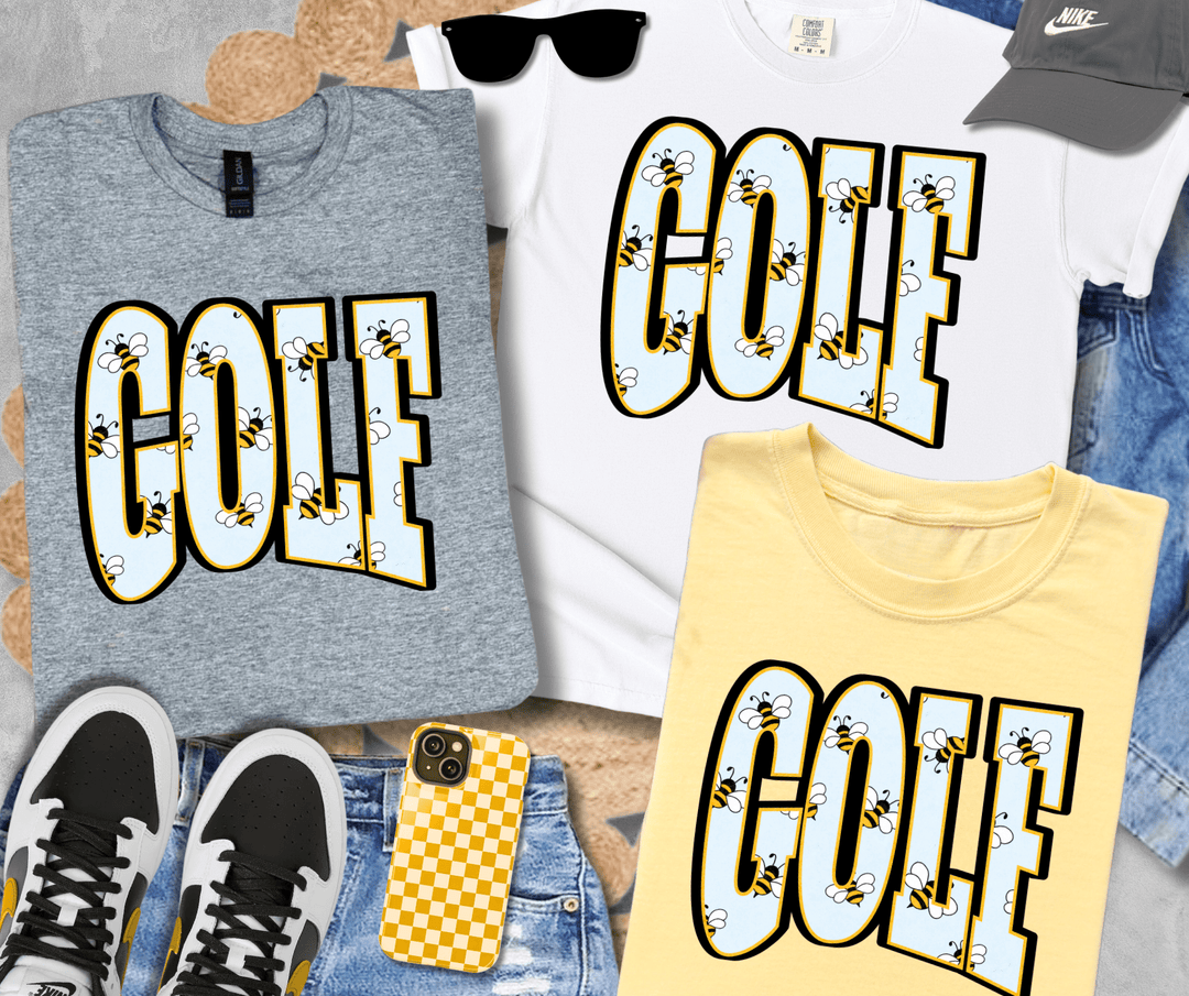 Solid Bumble Bee GOLF Text (Choose Your Tee Color) - Tees - The Red Rival