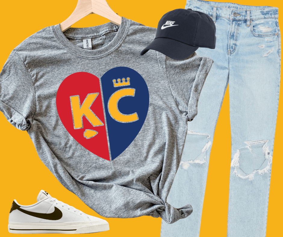 Solid Red/Blue KC Split Heart on Grey Tee or Sweatshirt - Tees - The Red Rival