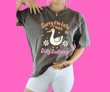 Sorry I'm Late, I was Dilly Dallying Charcoal Graphic Tee - Graphic Tee - The Red Rival