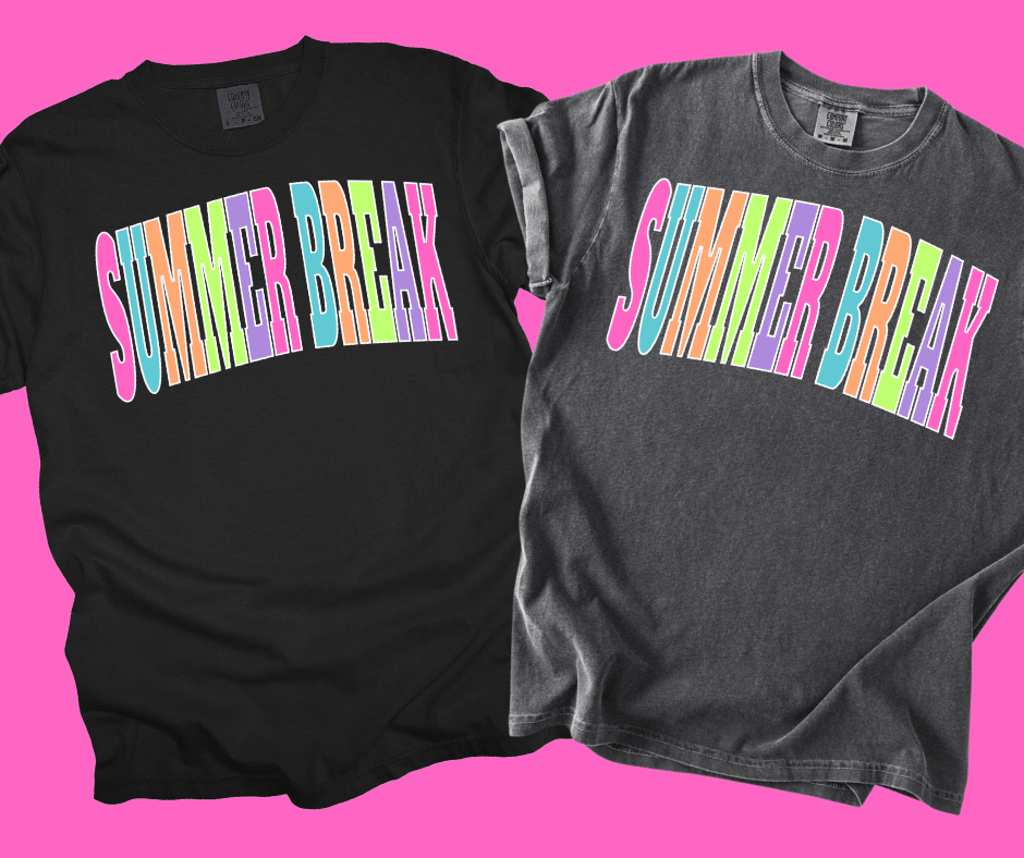 SUMMER BREAK - Multi - Color Varsity Letters (Pick your tee color) - Graphic Tee - The Red Rival