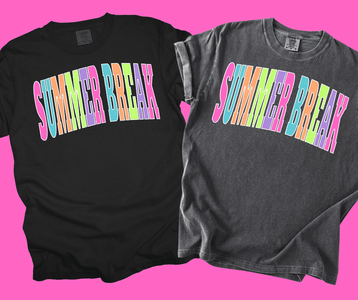 SUMMER BREAK - Multi - Color Varsity Letters (Pick your tee color) - Graphic Tee - The Red Rival
