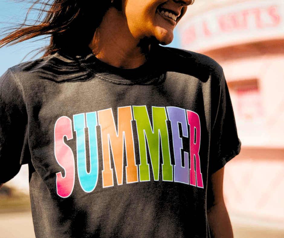 SUMMER - Multi - Color Varsity Letters (Pick your tee color) - Graphic Tee - The Red Rival