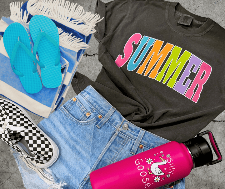 SUMMER - Multi - Color Varsity Letters (Pick your tee color) - Graphic Tee - The Red Rival