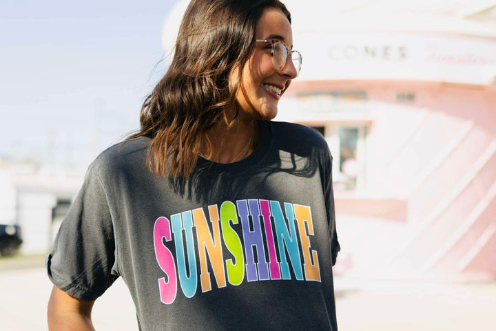 SUNSHINE - Multi - Color Varsity Letters (Pick your tee color) - Graphic Tee - The Red Rival