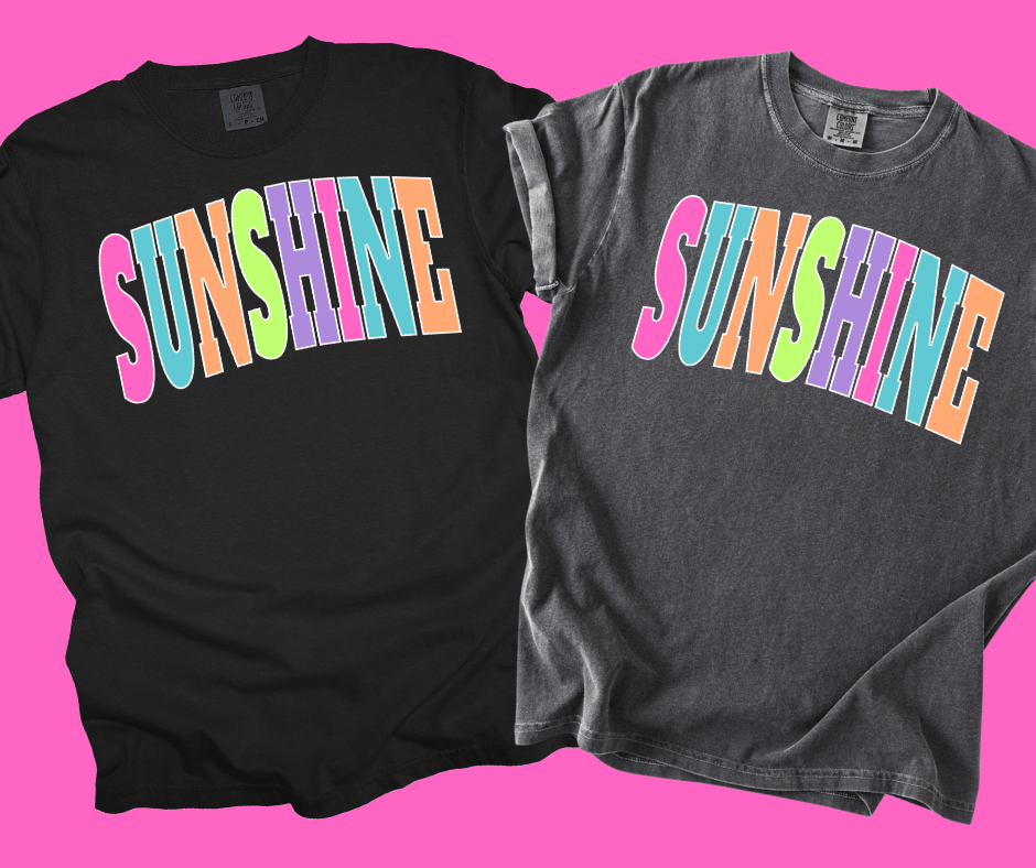 SUNSHINE - Multi - Color Varsity Letters (Pick your tee color) - Graphic Tee - The Red Rival